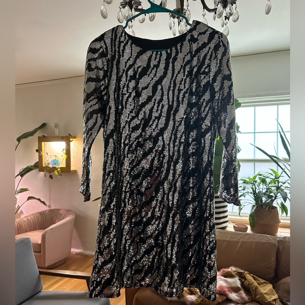 Silver and black vintage zebra sequin shift dress